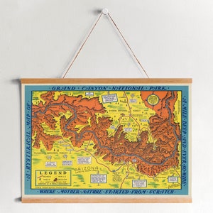 Grand Canyon Map from 1940 Framed Canvas Print| Wall Art Prints| Canvas Wall Art| Ready to Hang| Modern Wall Art| Vintage Map Wall Decor