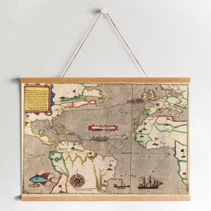 Mapa em tela emoldurada das Américas no século XVI | Impressões de arte em parede | Arte de parede em tela | Pronto para pendurar | Arte moderna em parede | Decoração de parede de mapa vintage
