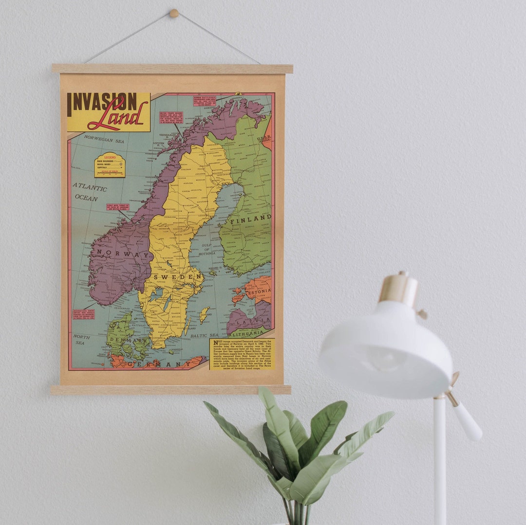 Scandinavia WW2 Map Framed Canvas Print: Vintage Wall Art - Etsy