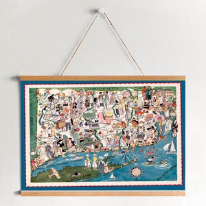 Carte picturale du Connecticut et du Rhode Island sur toile imprimée avec des cadres de cintre| Carte murale vintage| Toile d’art pour la décoration de la maison et du bureau
