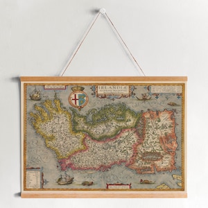 Ingelijste Canvas Kaart van Ierland in 1609| Kunst aan de muur Prints| Canvas Kunst aan de Muur| Klaar om op te hangen| Moderne kunst aan de muur| Vintage Kaart Wall Decor