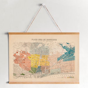Carte de la ville de Barcelone Impression sur toile encadrée| Gravures d’art mural| Art mural sur toile| Prêt à accrocher| Art mural moderne| Décor mural de carte vintage