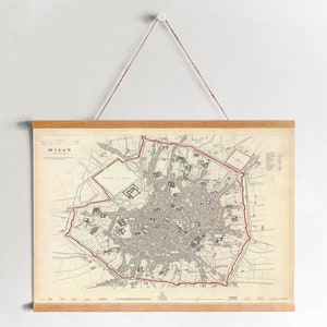 Milano Stadtplan von 1832 gerahmter Leinwanddruck| Poster | Leinwand Wand Kunst | Fertig zum Aufhängen | Moderne Wandkunst | Vintage Landkarte Wanddeko