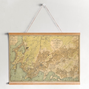 Carte encadrée en toile de Rio de Janeiro de 1929| Gravures d’art mural| Art mural sur toile| Prêt à accrocher| Art mural moderne| Décor mural de carte vintage