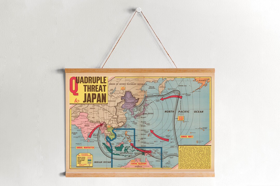 WWII Japan Map Framed Canvas Print: Vintage Military Wall Art - Etsy