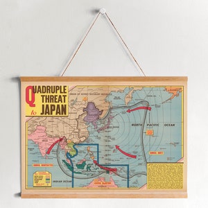 Japan World War 2 Map Framed Canvas Print| WW2| Wall Art Prints| Canvas Wall Art| Ready to Hang| Modern Wall Art| Vintage Map Wall Decor