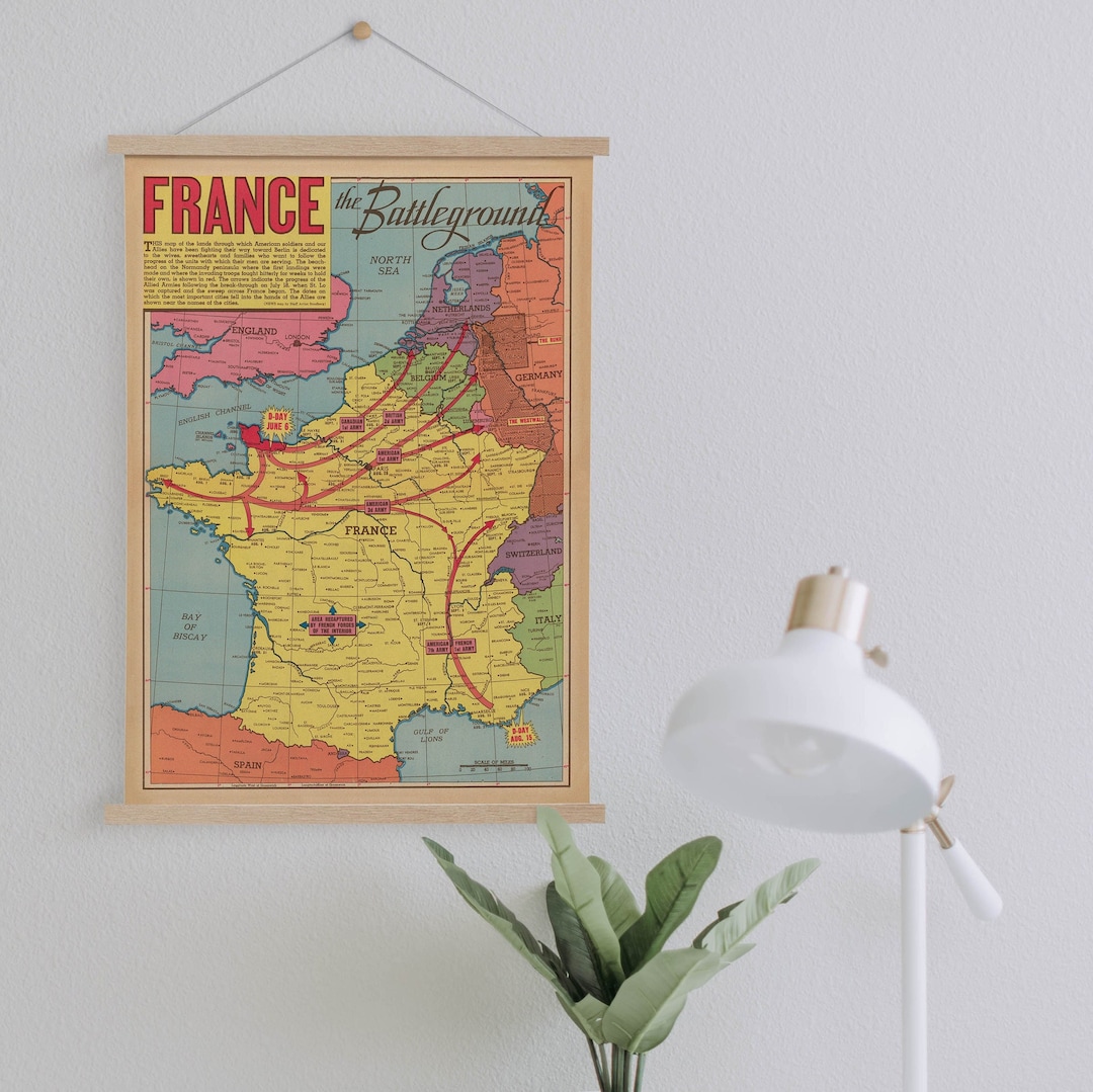 WW2 France Map Framed Canvas Print: Vintage Military Wall Art - Etsy