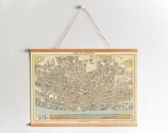 Mapa Liverpoolu z 1883 r.: Vintage Canvas Wall Art Print, gotowa do powieszenia