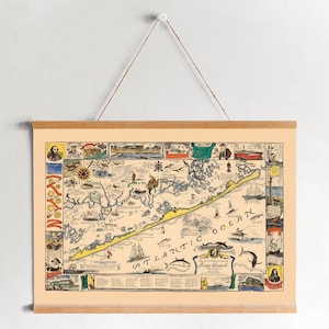 Jaren 1940 Picturale Kaart van Long Beach Island op Canvas Print met Hanger Frames| Vintage Wall Kaart| Art Canvas voor Home & Office Decoratie