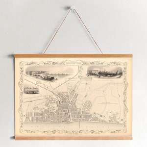Brighton City Map from 1851 Framed Canvas Print| Wall Art Prints| Canvas Wall Art| Ready to Hang| Modern Wall Art| Vintage Map Wall Decor