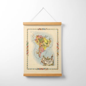 Carte de l’Amérique du Sud de 1951 Framed Canvas Print| Gravures d’art mural| Art mural sur toile| Prêt à accrocher| Art mural moderne| Décor mural de carte vintage