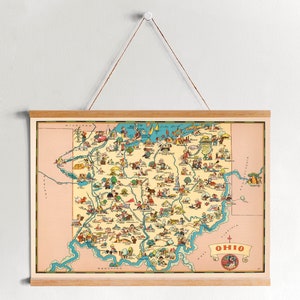 Mapa de Ohio desde 1935 impressão em tela | Impressões de arte em parede | Arte de parede em tela | Pronto para pendurar | Arte moderna em parede | Decoração de parede de mapa vintage
