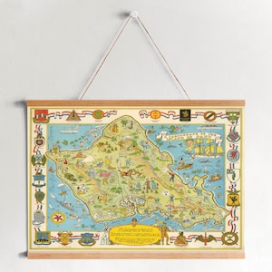 Oahu Island Karte von 1933 Gerahmt LeinwandDruck| Wand kunstdrucke| LeinwandBild| Fertig zum Aufhängen| Moderne Wandkunst| Vintage Landkarte Wanddekoration