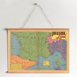 Frankreich 2. Weltkrieg Karte Gerahmt Leinwanddruck| WW2| Wand kunstdrucke| LeinwandBild| Fertig zum Aufhängen| Moderne Wandkunst| Vintage Landkarte Wanddekoration
