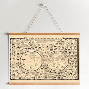 Hunderassen der Welt der von 1936 gerahmte Leinwanddruck| Wand kunstdrucke| LeinwandBild| Fertig zum Aufhängen| Moderne Wandkunst| Vintage Landkarte Dekor