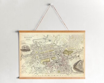 Edinburgh City Map 1834: Framed Vintage Canvas Wall Art