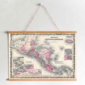 Carte de l’Amérique centrale de 1862 Impression encadrée sur toile| Gravures d’art mural| Art mural sur toile| Prêt à accrocher| Art mural moderne| Décor mural de carte vintage