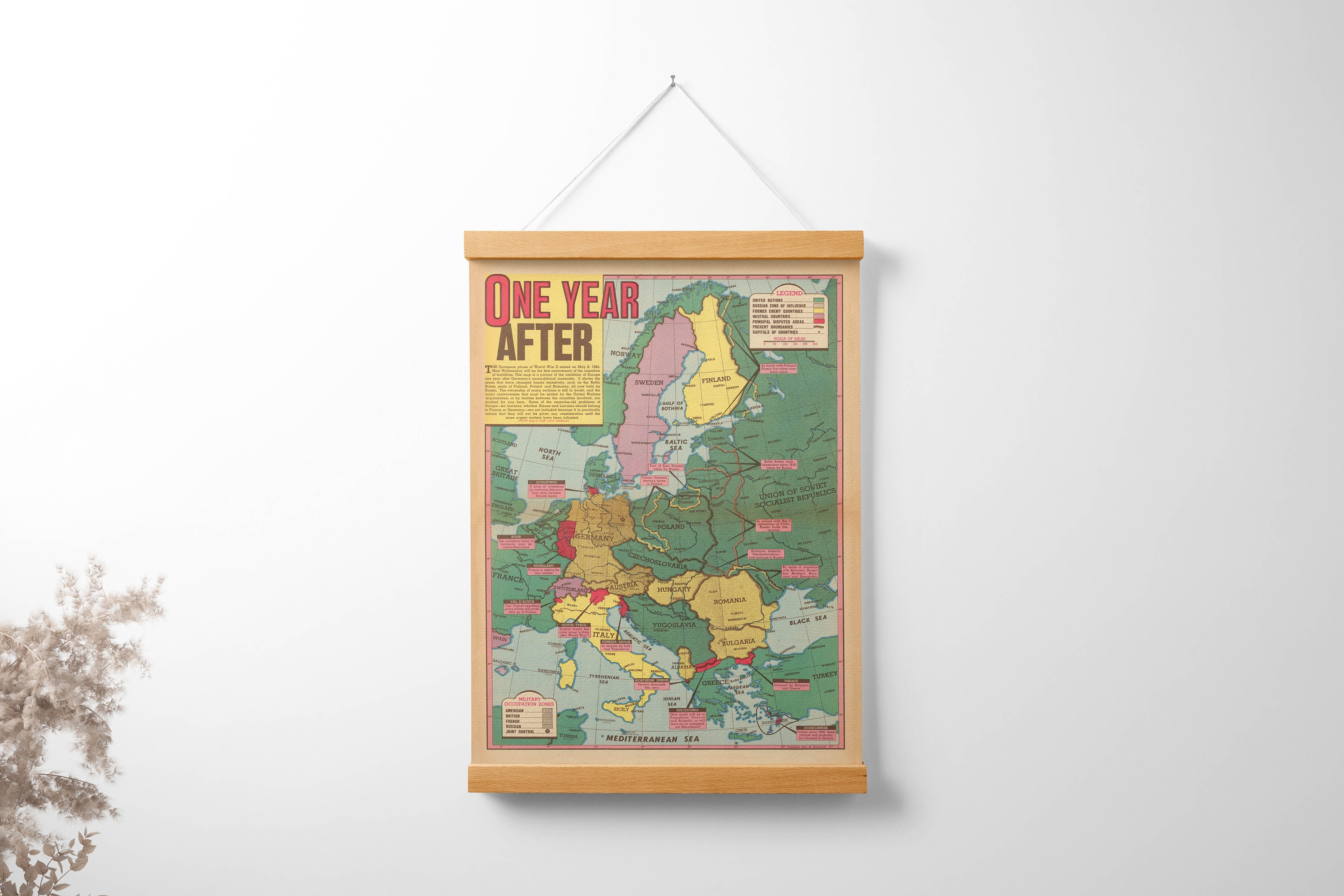WWII Europe Map Framed Canvas Print: Vintage Style Wall Art - Etsy