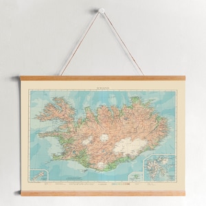 Carte illustrée de l'Islande sur toile avec cadres à suspendre | Carte murale vintage| Toile artistique pour la maison et le bureau