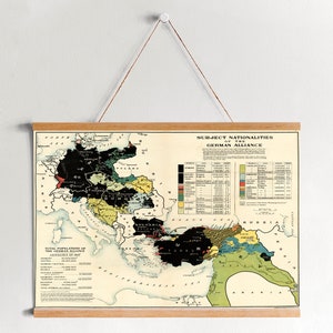 Ingelijste Canvas Kaart van de Duitse Alliantie in WO1| Kunst aan de muur Prints| Canvas Kunst aan de Muur| Klaar om op te hangen| Moderne kunst aan de muur| Vintage Kaart Wall Decor