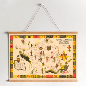 Poets of France Karte von 1928 Gerahmt Leinwanddruck| Wand kunstdrucke| LeinwandBild| Fertig zum Aufhängen| Moderne Wandkunst| Vintage Landkarte Wanddekoration
