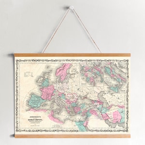 Carte de l’Empire romain de 1862 Impression encadrée sur toile| Gravures d’art mural| Art mural sur toile| Prêt à accrocher| Art mural moderne| Décor mural de carte vintage