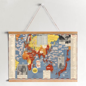 Natural Wood Framed Canvas Art of World War 2 Map| WW2|  Canvas Wall Art| Ready to Hang| Modern Wall Art| Vintage Map Wall Decor