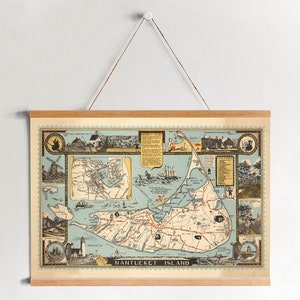 Nantucket Island Karte von 1946 gerahmter Leinwanddruck| Poster | Leinwand Wand Kunst | Fertig zum Aufhängen | Moderne Wandkunst | Vintage Landkarte Wanddeko