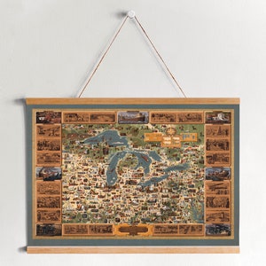 Karte der Großen Seen Region Leinwanddruck| Wand kunstdrucke| LeinwandBild| Fertig zum Aufhängen| Moderne Wandkunst| Vintage Landkarte Wanddekoration