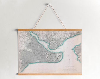 Istanbul City Map 1840: Framed Vintage Canvas Wall Art