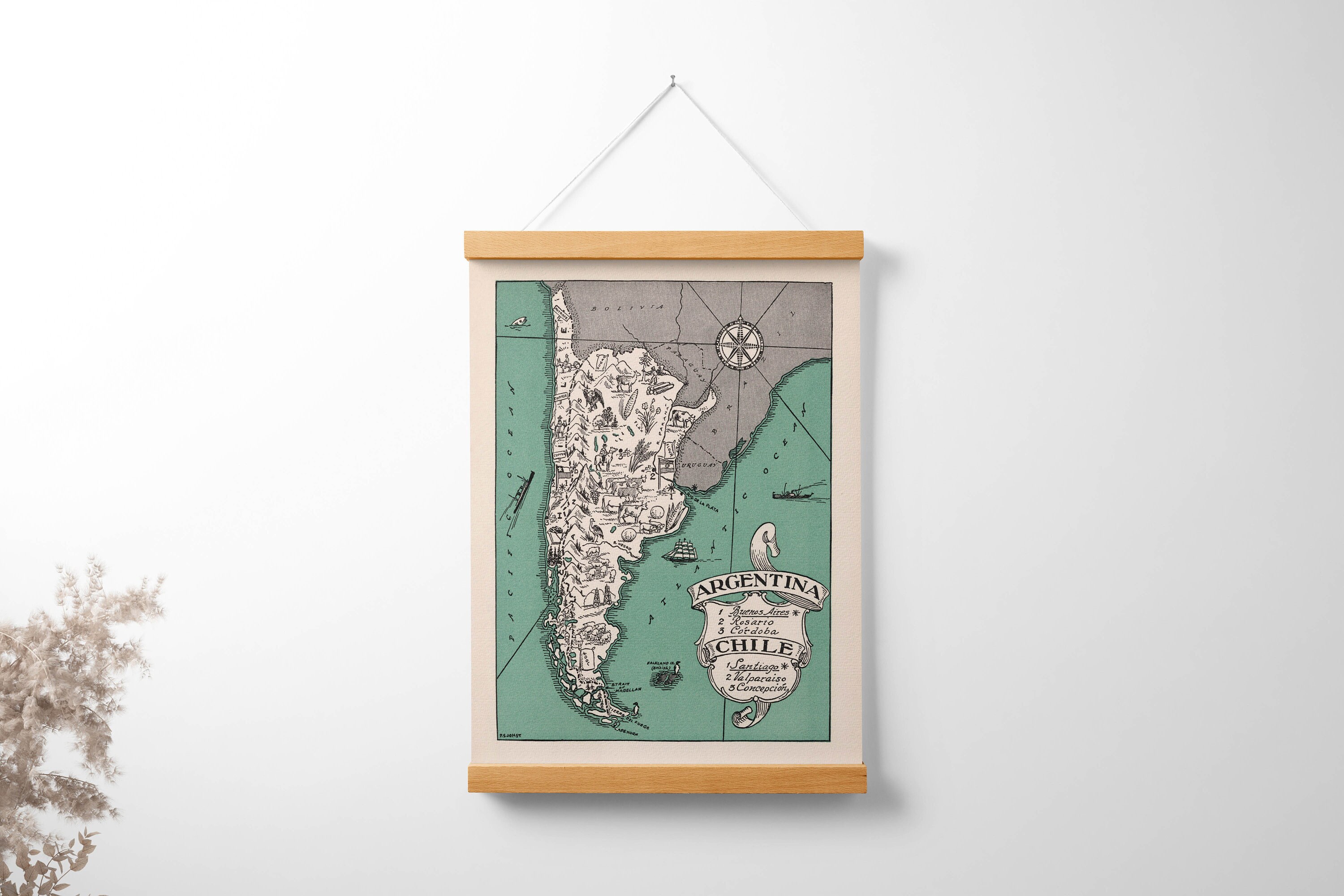 Pictorial Map of Argentina and Chile on Canvas Print With - Etsy