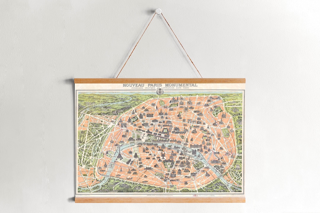 1900 Paris Map Canvas Art: Natural Wood Frame, Vintage Wall Decor - Etsy