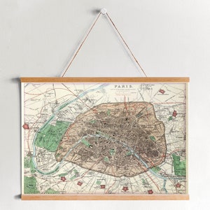 Carte encadrée de Paris en toile en 1872| Gravures d’art mural| Art mural sur toile| Prêt à accrocher| Art mural moderne| Décor mural de carte vintage