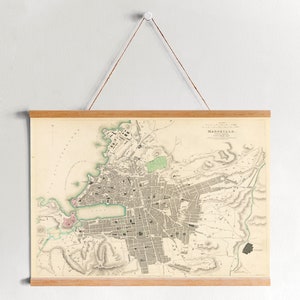 Carte encadrée de Marseille en toile en 1836| Gravures d’art mural| Art mural sur toile| Prêt à accrocher| Art mural moderne| Décor mural de carte vintage