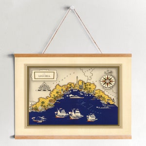 Liguria Map from 1939 Framed Canvas Print| Wall Art Prints| Canvas Wall Art| Ready to Hang| Modern Wall Art| Vintage Map Wall Decor