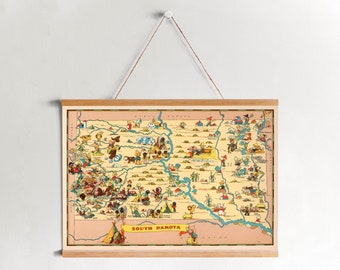 1935 South Dakota Map Framed Canvas Print: Vintage Wall Art
