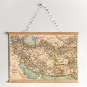 Mapa de lienzo enmarcado de Persia de 1902 / Impresiones de arte de pared / Arte de pared de lienzo / Listo para colgar / Arte de pared moderno / Decoración de pared de mapa vintage