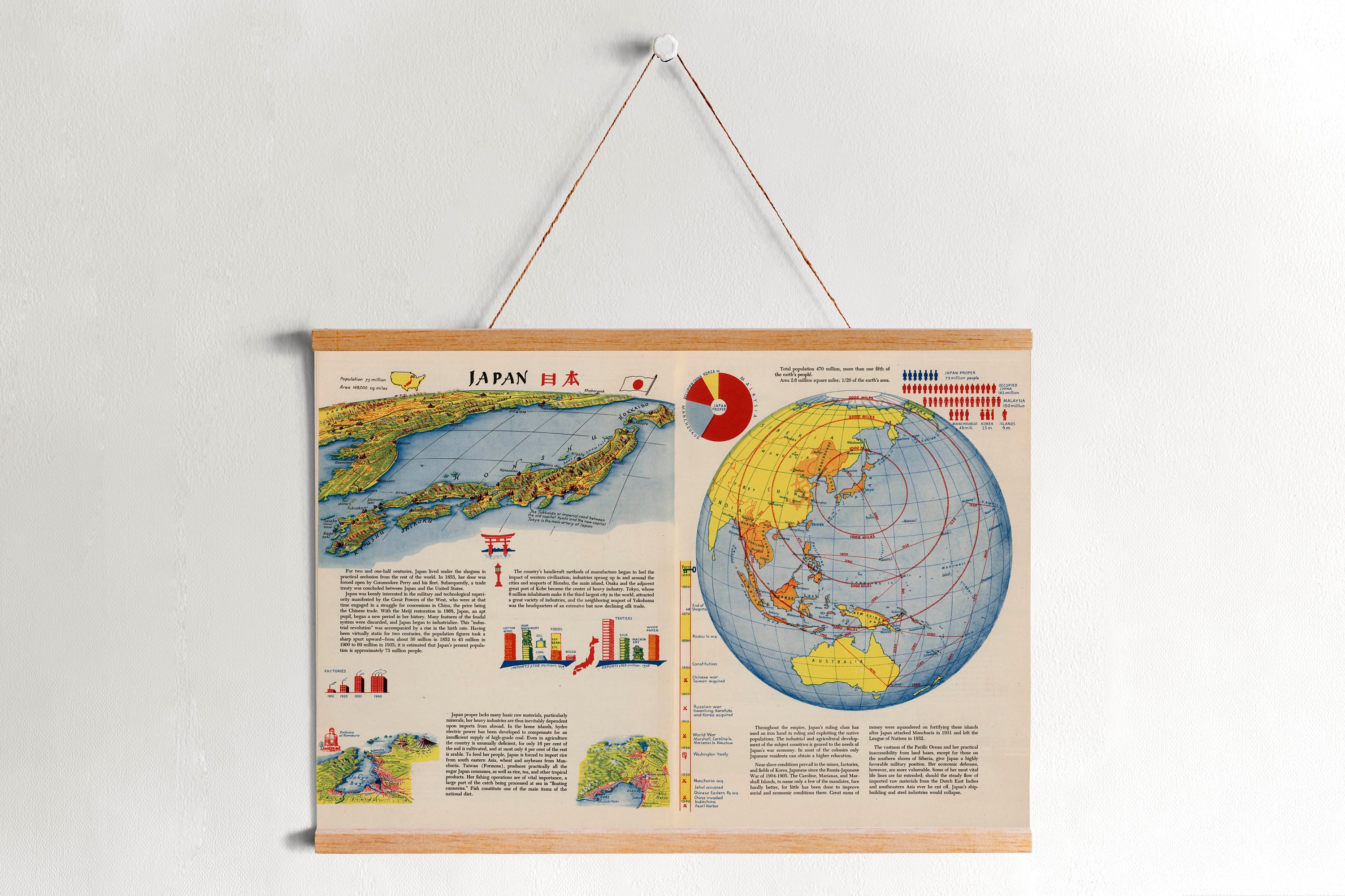 Vintage Japan Map Framed Canvas Print - 1944 Wall Art - Etsy