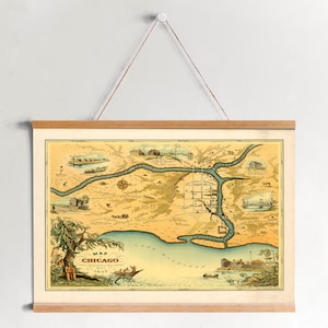 Carte encadrée de Chicago de 1833| Gravures d’art mural| Art mural sur toile| Prêt à accrocher| Art mural moderne| Décor mural de carte vintage