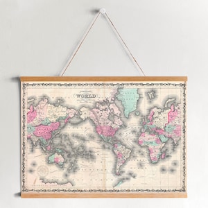 The World Map from 1862 Framed Canvas Print| Wall Art Prints| Canvas Wall Art| Ready to Hang| Modern Wall Art| Vintage Map Wall Decor