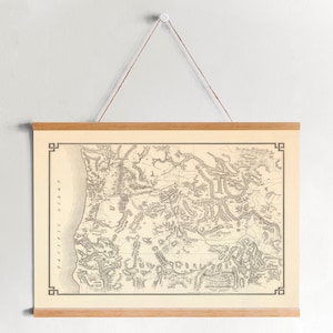 1875 Washington en Oregon Kaart Ingelijst Canvas Print| Kunst aan de muur Prints| Canvas Kunst aan de Muur| Klaar om op te hangen| Moderne kunst aan de muur| Vintage Kaart Wall Decor