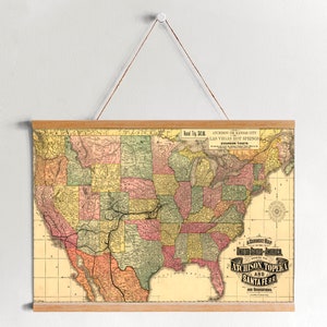 Gerahmte Leinwandkarte der USA Railroads| Wand kunstdrucke| LeinwandBild| Fertig zum Aufhängen| Moderne Wandkunst| Vintage Landkarte Wanddekoration