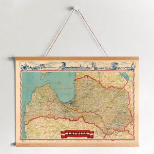 Latvia Map from 1950 Framed Canvas Print| Wall Art Prints| Canvas Wall Art| Ready to Hang| Modern Wall Art| Vintage Map Wall Decor