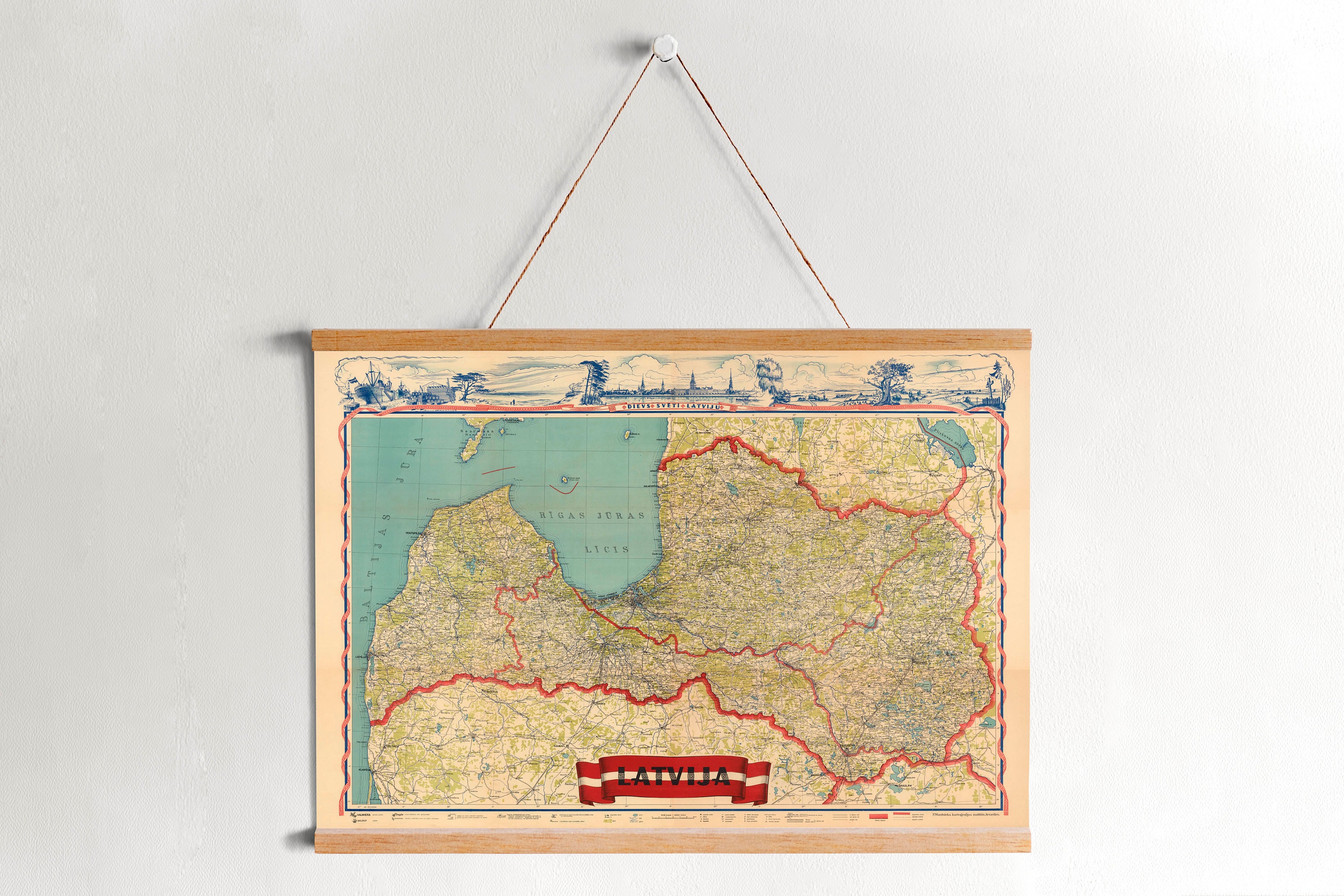 Latvia Map from 1950 Framed Canvas Print| Wall Art Prints| Canvas Wall Art| Ready to Hang| Modern Wall Art| Vintage Map Wall Decor