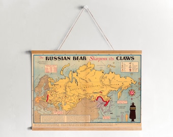 Ingelijst canvas Kaart van Sovjet-Rusland tijdens de Tweede Wereldoorlog| WO2| Canvas muurkunst| Klaar om op te hangen| Moderne muurkunst| Vintage kaartmuurdecoratie