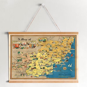 Essex, Suffolk y Hertfordshire Mapa Enmarcado Lienzo Print/ Wall Art Prints/ Canvas Wall Art/ Ready to Hang/ Modern Wall Art/ Map Wall Decor