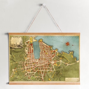 Carte encadrée en toile de Marseille de 1791| Gravures d’art mural| Art mural sur toile| Prêt à accrocher| Art mural moderne| Décor mural de carte vintage