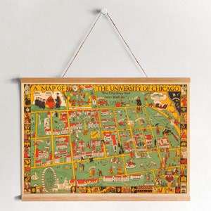 Carte de l’Université de Chicago 1932 Gravure sur toile encadrée| Impressions d’art mural| Art mural sur toile| Prêt à accrocher| Art mural moderne| vintage Carte Décor mural