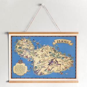 Maui Karte von 1931 Gerahmt LeinwandDruck| Wand kunstdrucke| LeinwandBild| Fertig zum Aufhängen| Moderne Wandkunst| Vintage Landkarte Wanddekoration