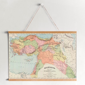 Carte encadrée en toile de la Turquie de 1897| Gravures d’art mural| Art mural sur toile| Prêt à accrocher| Art mural moderne| Décor mural de carte vintage